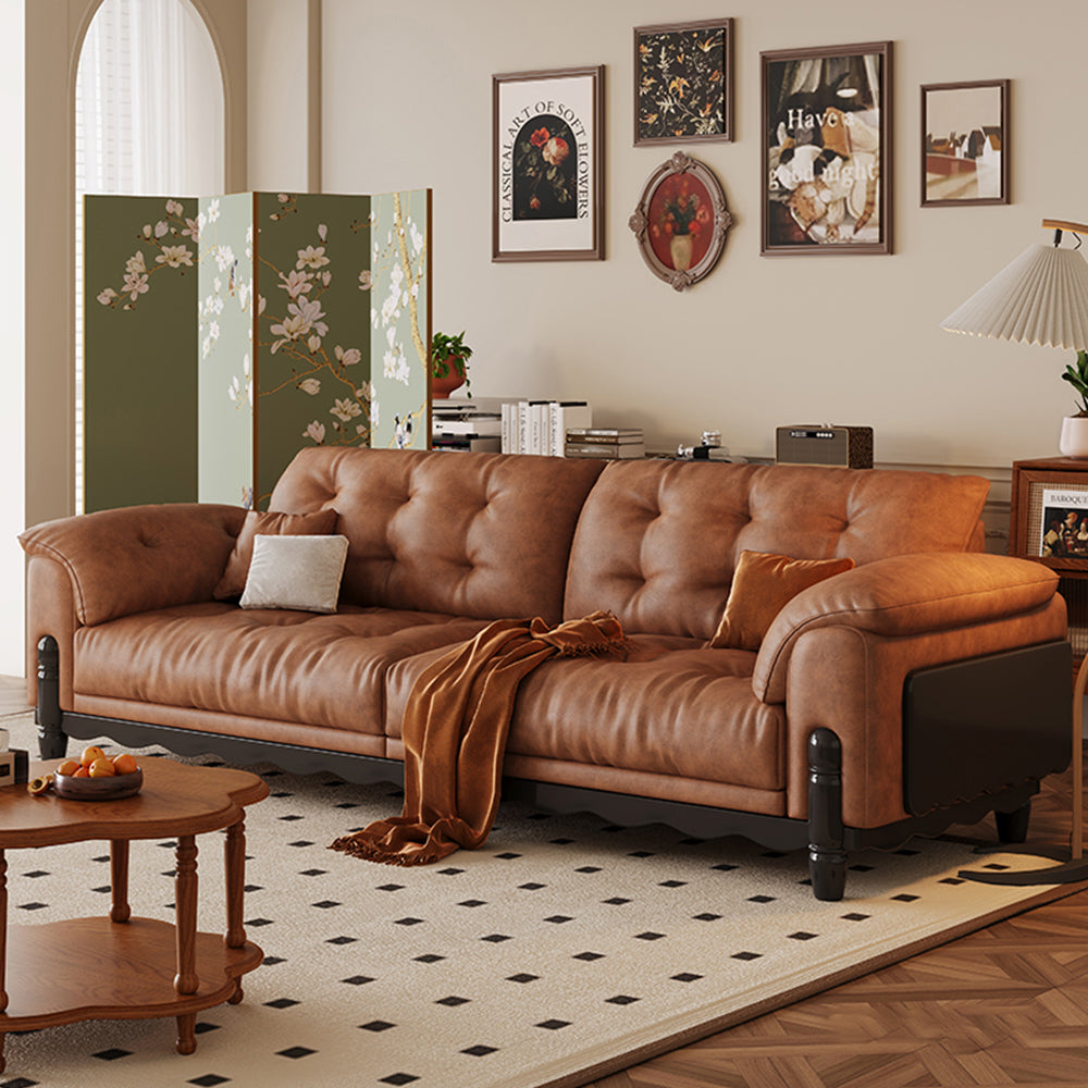 LIVARA 910 Length Waxed Leather Oil Sofa Wood Fabric 180/210/240/280cm Solid Frame