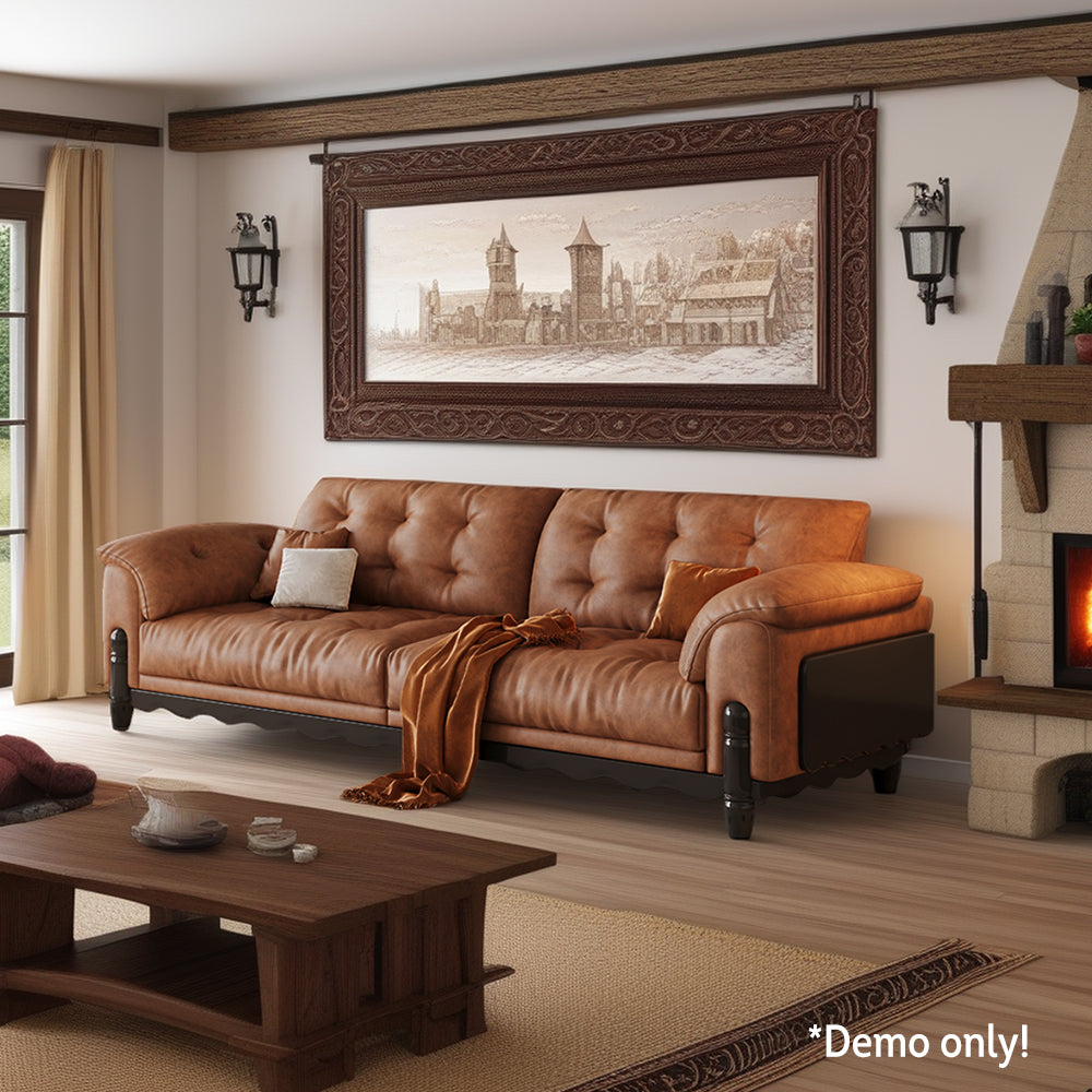 LIVARA 910 Length Waxed Leather Oil Sofa Wood Fabric 180/210/240/280cm Solid Frame