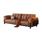 LIVARA 910 Length Waxed Leather Oil Sofa Wood Fabric 180/210/240/280cm Solid Frame