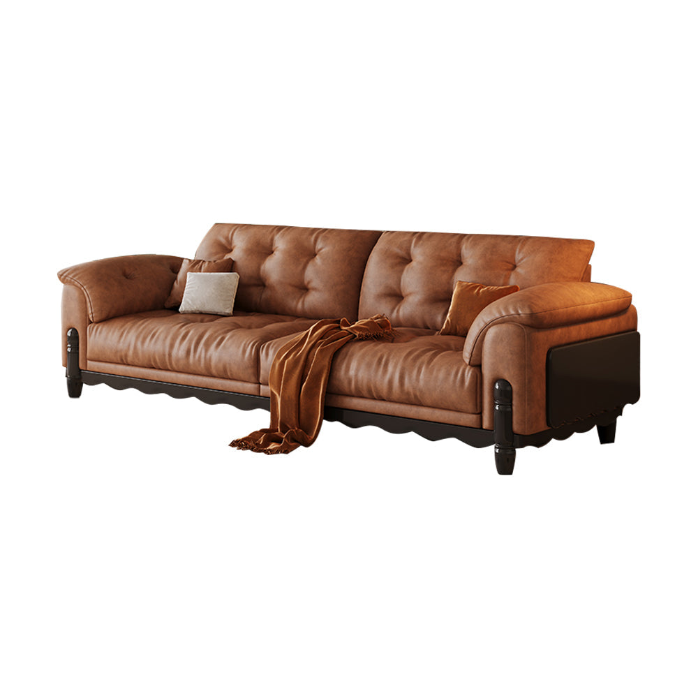 LIVARA 910 Length Waxed Leather Oil Sofa Wood Fabric 180/210/240/280cm Solid Frame