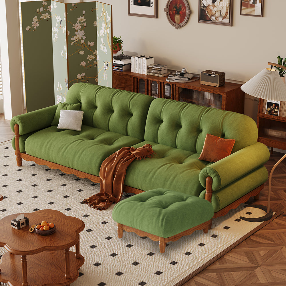 LIVARA 918 Style Vintage Sofa 180-280cm With Velvet Throw Pillows