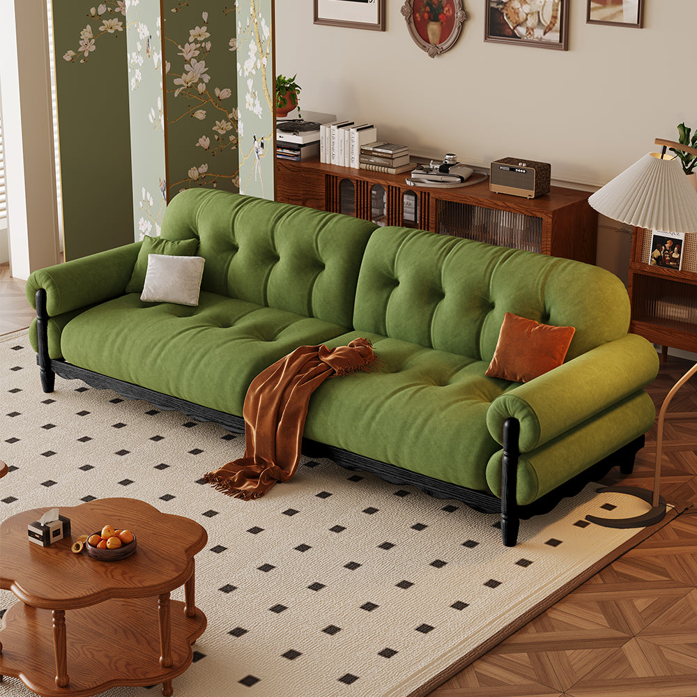 LIVARA 918 Style Vintage Sofa 180-280cm With Velvet Throw Pillows