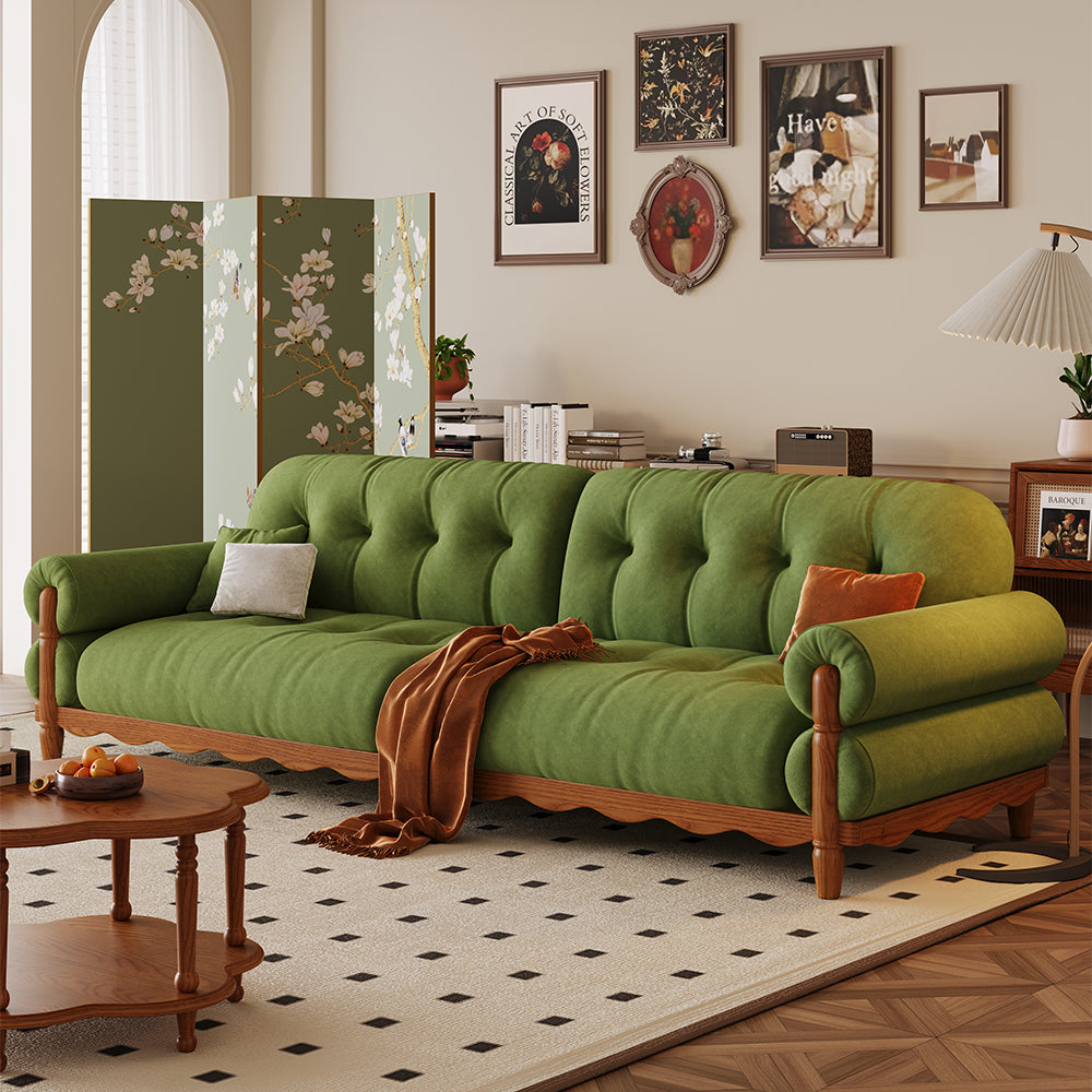 LIVARA 918 Style Vintage Sofa 180-280cm With Velvet Throw Pillows