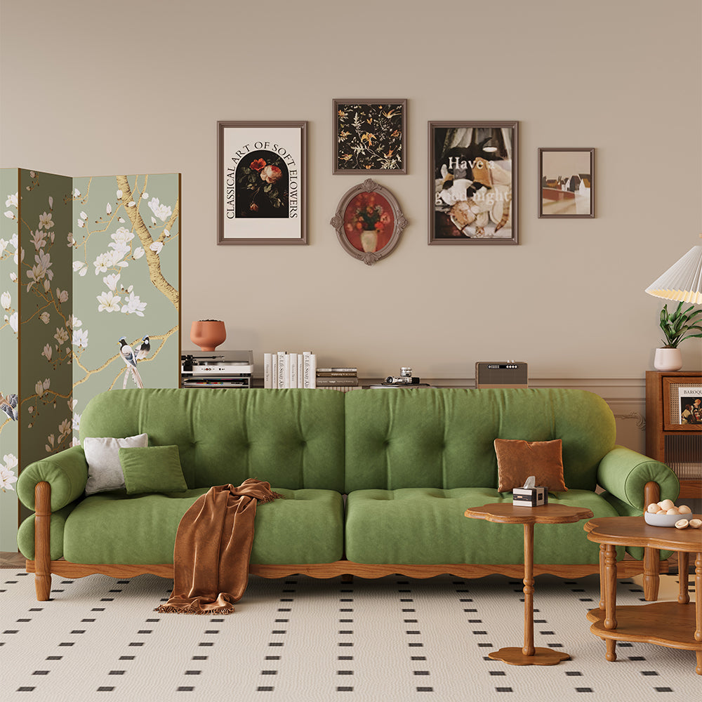 LIVARA 918 Style Vintage Sofa 180-280cm With Velvet Throw Pillows