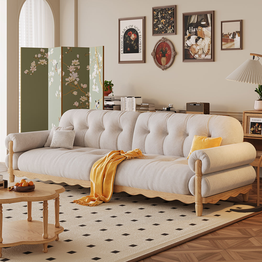 LIVARA 918 Style Vintage Sofa 180-280cm With Velvet Throw Pillows