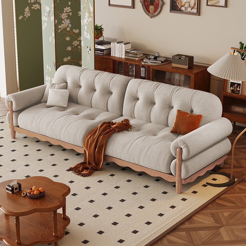LIVARA 918 Style Vintage Sofa 180-280cm With Velvet Throw Pillows