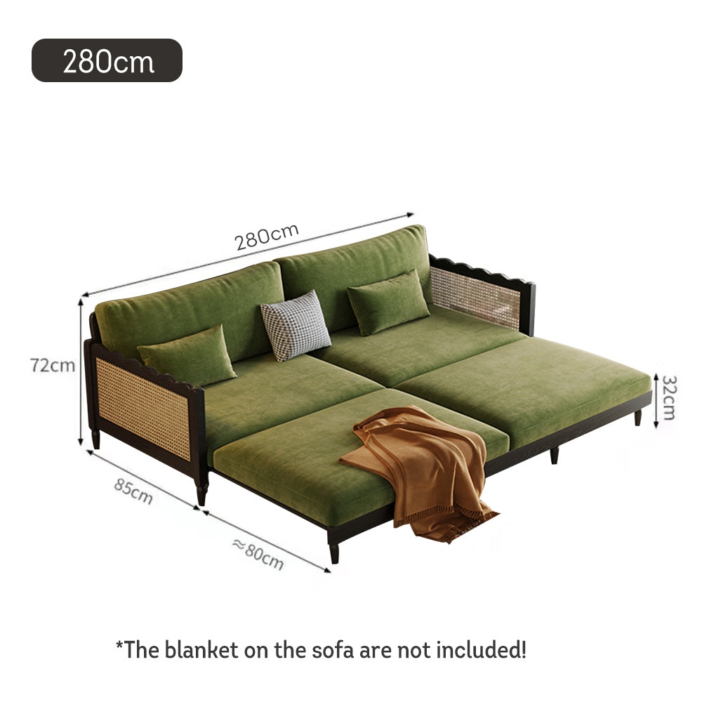 LIVARA 180cm/210cm/240cm/280cm Bed Fabric Wood Velvet Sofa Length Solid Baby Frame