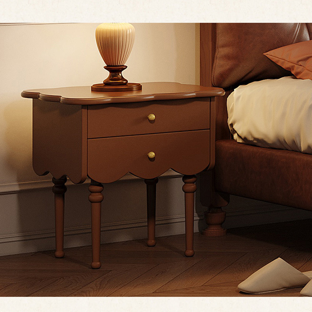 LIVARA Double Drawers Solid Frame Bedside Wood Table