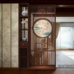 LIVARA Asian with Slatted Room Divider, Walnut Elegant Home Hollow Motif, Style Fish Wood Design Koi Decor
