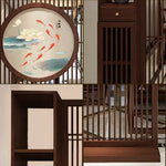 LIVARA Asian with Slatted Room Divider, Walnut Elegant Home Hollow Motif, Style Fish Wood Design Koi Decor