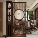 LIVARA Asian Home Design Motif, Room Walnut Divider, Style Slatted with Lotus Hollow Wood Elegant Decor Screen