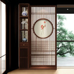 LIVARA Asian Home Design Motif, Room Walnut Divider, Style Slatted with Lotus Hollow Wood Elegant Decor Screen
