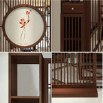LIVARA Asian Home Design Motif, Room Walnut Divider, Style Slatted with Lotus Hollow Wood Elegant Decor Screen