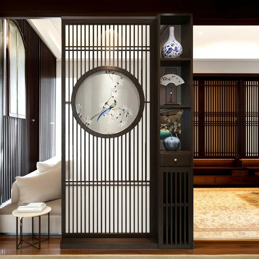 LIVARA Oriental Wood Slatted Room Design, Walnut or Style Entryway Ideal Hollow for Foyer Divider, Spaces