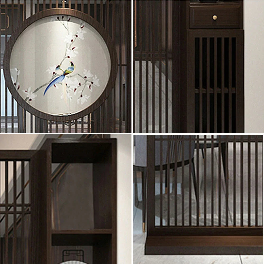 LIVARA Oriental Wood Slatted Room Design, Walnut or Style Entryway Ideal Hollow for Foyer Divider, Spaces
