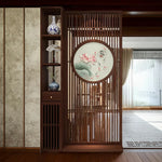 LIVARA Oriental or Entryway Hollow Lotus Style Koi Room for Wood Design Ideal Motif, Divider, with Walnut Slatted Foyer