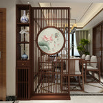 LIVARA Oriental or Entryway Hollow Lotus Style Koi Room for Wood Design Ideal Motif, Divider, with Walnut Slatted Foyer