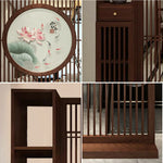 LIVARA Oriental or Entryway Hollow Lotus Style Koi Room for Wood Design Ideal Motif, Divider, with Walnut Slatted Foyer