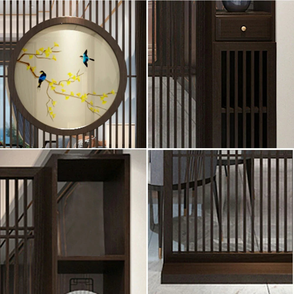 LIVARA Oriental or Slatted for Screen, Room Hollow Entryway Privacy Divider, Perfect Wood Style Walnut Foyer Decoration
