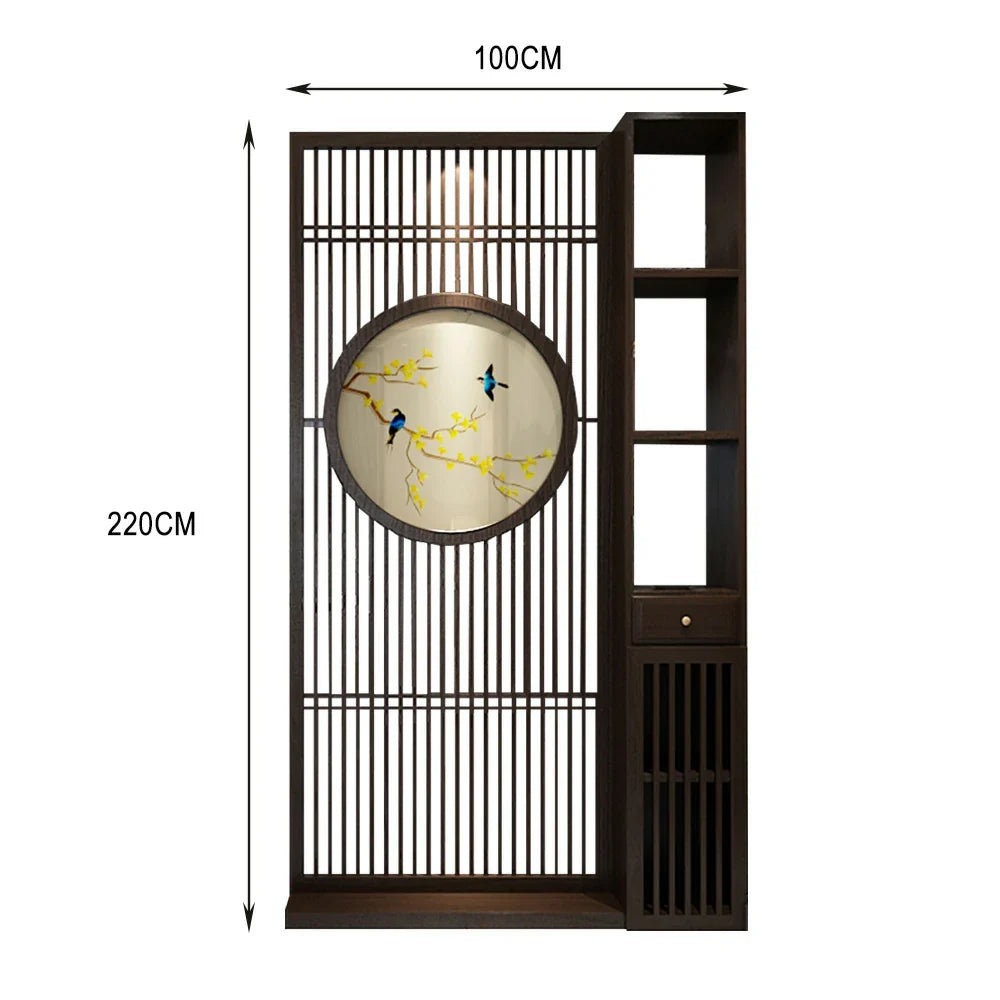 LIVARA Oriental or Slatted for Screen, Room Hollow Entryway Privacy Divider, Perfect Wood Style Walnut Foyer Decoration