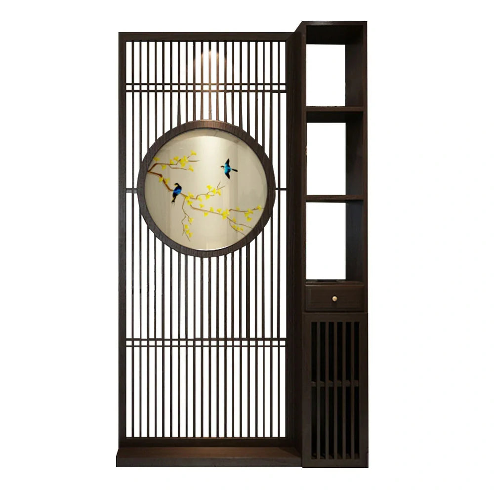 LIVARA Oriental or Slatted for Screen, Room Hollow Entryway Privacy Divider, Perfect Wood Style Walnut Foyer Decoration
