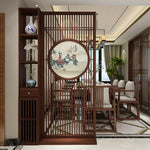 LIVARA Oriental Room for Foyer Ideal Style Divider, with Design Hollow or Entryway Wood Motif, Slatted Walnut Peony Decor