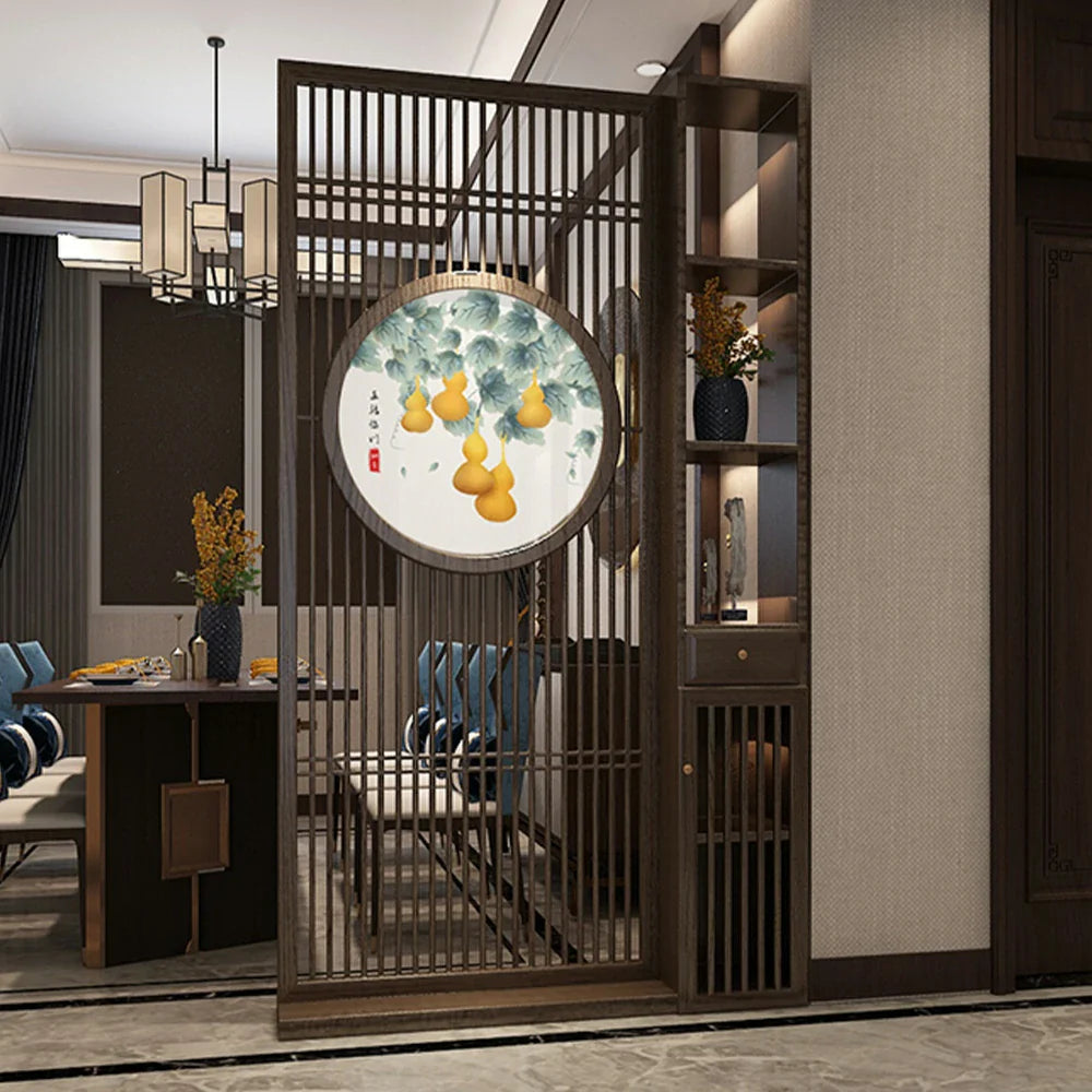 LIVARA Oriental Slatted Divider, Elegant Entryway Style or Room Screen Wood Design, Hollow Privacy Walnut for Living Room