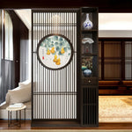 LIVARA Oriental Slatted Divider, Elegant Entryway Style or Room Screen Wood Design, Hollow Privacy Walnut for Living Room