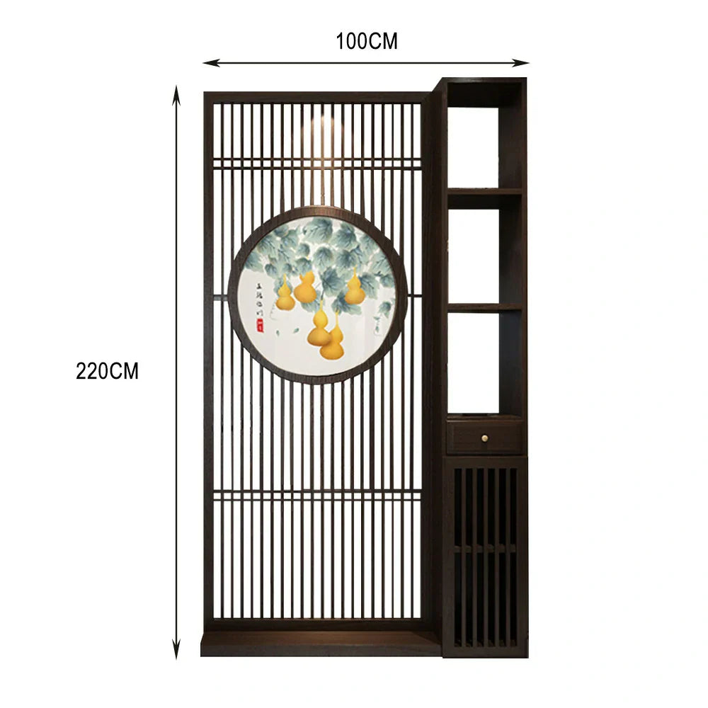 LIVARA Oriental Slatted Divider, Elegant Entryway Style or Room Screen Wood Design, Hollow Privacy Walnut for Living Room