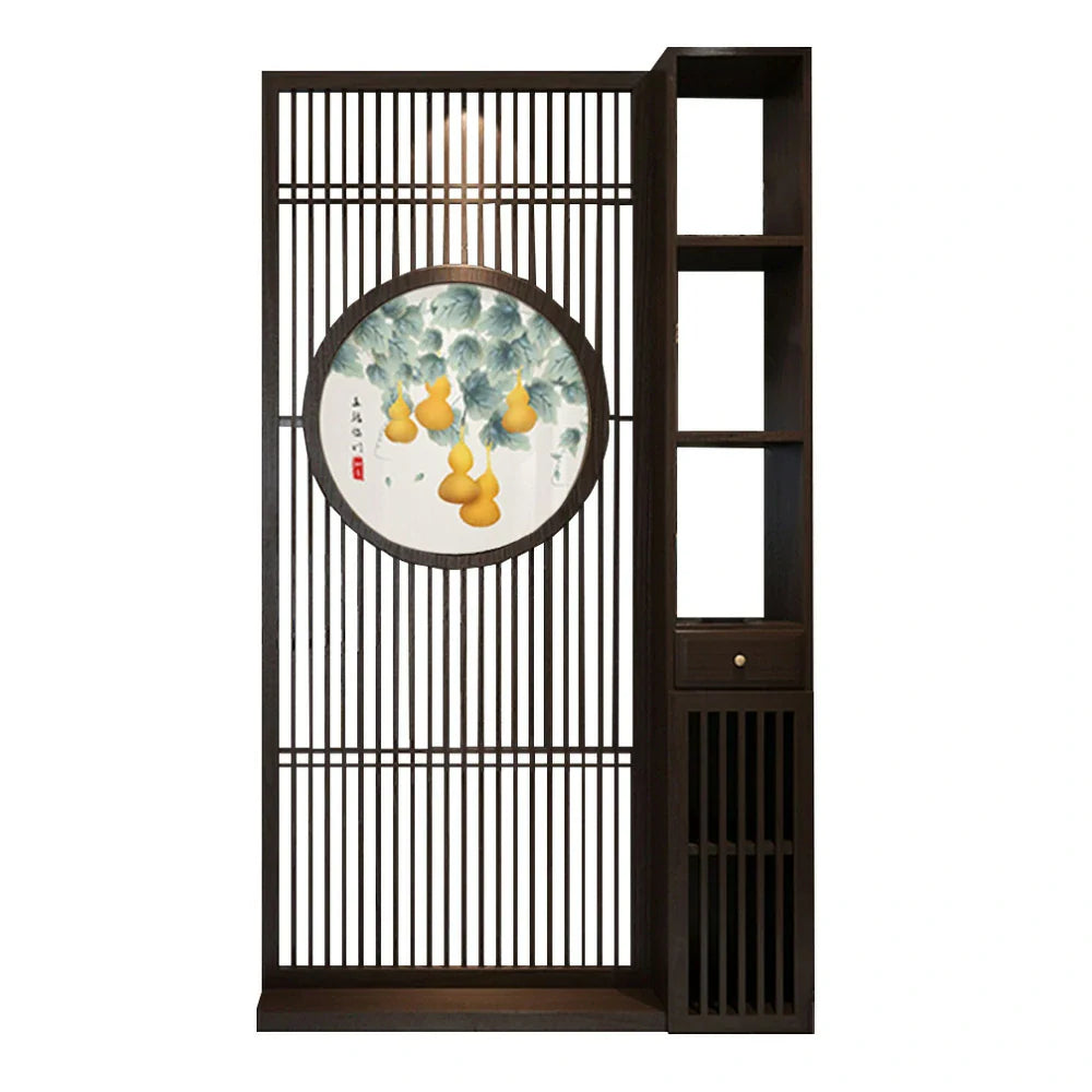 LIVARA Oriental Slatted Divider, Elegant Entryway Style or Room Screen Wood Design, Hollow Privacy Walnut for Living Room