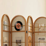 LIVARA Foldable Magazine Arched Divider 4-Panel Rack Rattan Bamboo with Woven Room Design