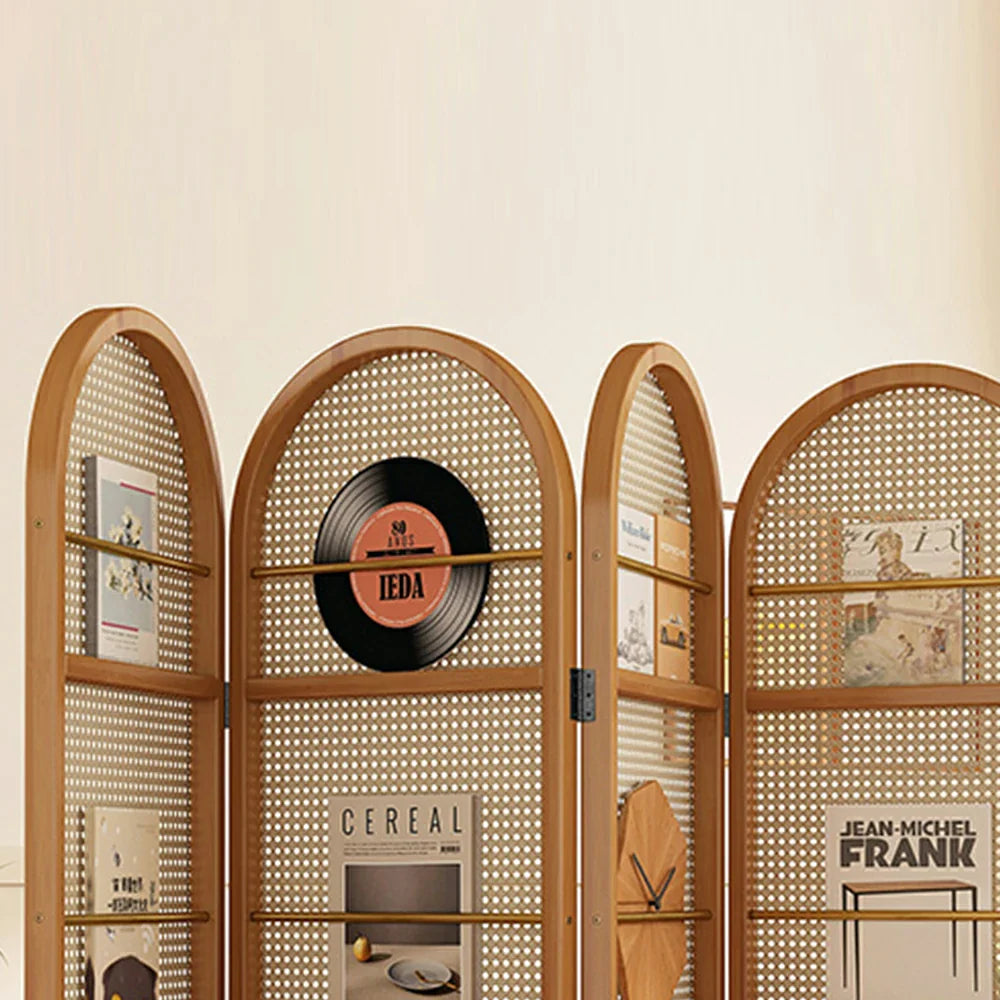 LIVARA Foldable Magazine Arched Divider 4-Panel Rack Rattan Bamboo with Woven Room Design