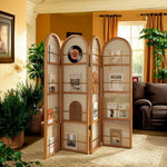 LIVARA Foldable Magazine Arched Divider 4-Panel Rack Rattan Bamboo with Woven Room Design