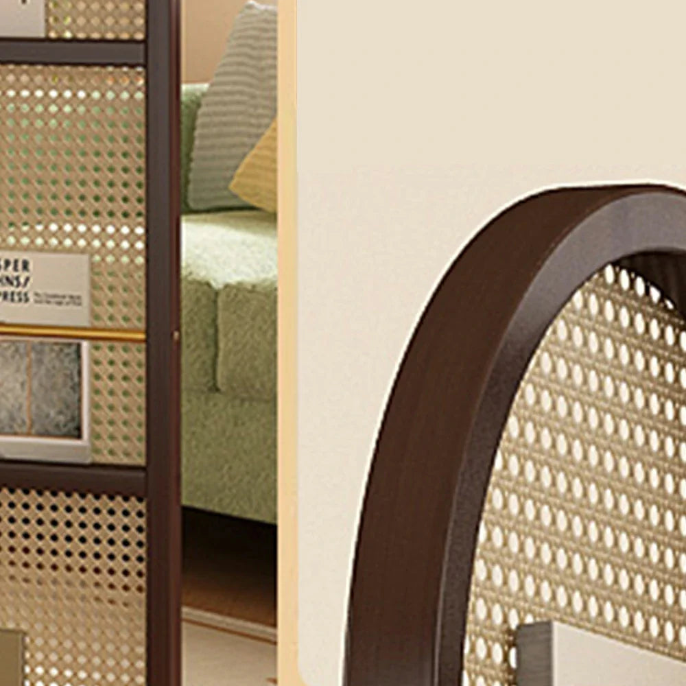LIVARA Foldable Magazine Arched Divider 4-Panel Rack Rattan Bamboo with Woven Room Design
