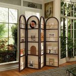 LIVARA Foldable Magazine Arched Divider 4-Panel Rack Rattan Bamboo with Woven Room Design