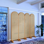 LIVARA 4-Panel Footed Woven with Room Rattan Divider Bamboo Base