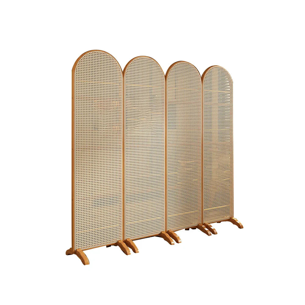 LIVARA 4-Panel Footed Woven with Room Rattan Divider Bamboo Base