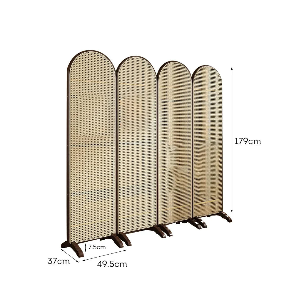 LIVARA 4-Panel Footed Woven with Room Rattan Divider Bamboo Base