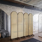 LIVARA 4-Panel Footed Woven with Room Rattan Divider Bamboo Base