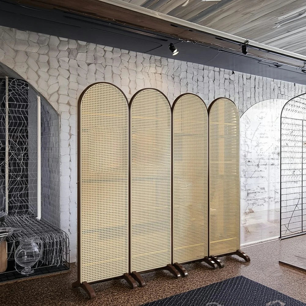 LIVARA 4-Panel Footed Woven with Room Rattan Divider Bamboo Base