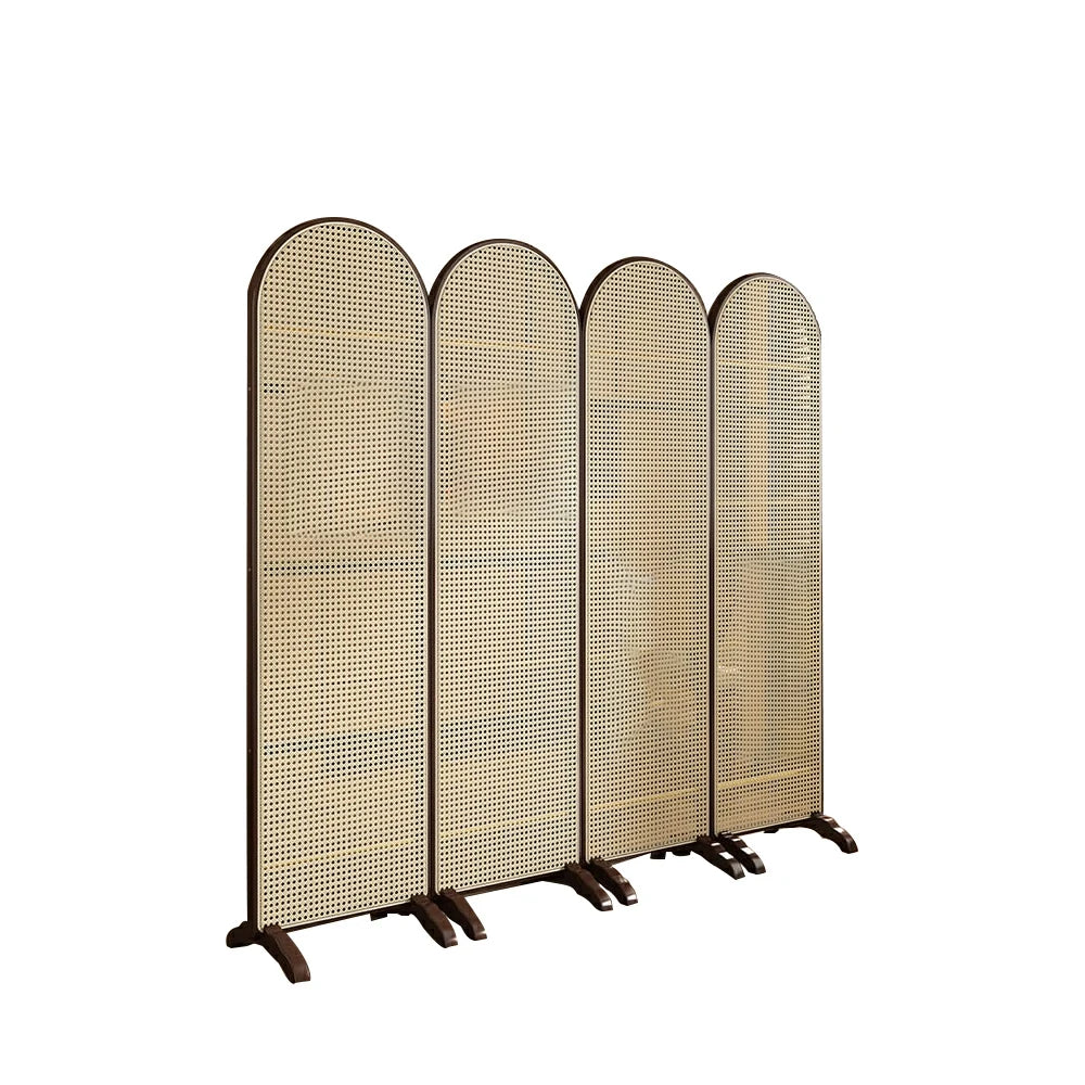 LIVARA 4-Panel Footed Woven with Room Rattan Divider Bamboo Base