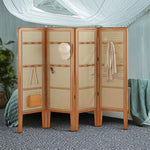 LIVARA Foldable with Woven Room Divider Hooks 4-Panel Rattan High Bamboo Model