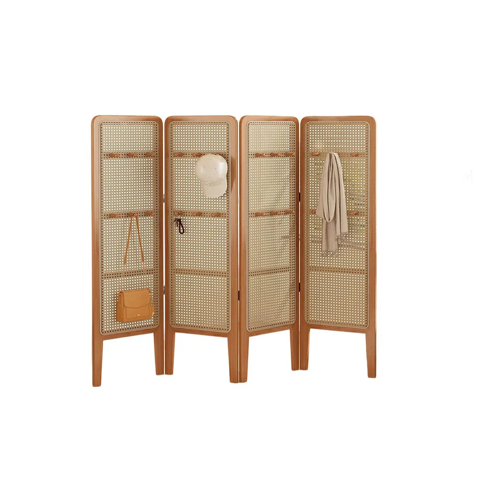 LIVARA Foldable with Woven Room Divider Hooks 4-Panel Rattan High Bamboo Model