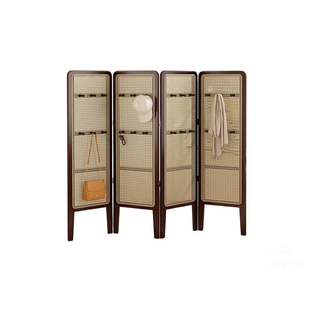 LIVARA Foldable with Woven Room Divider Hooks 4-Panel Rattan High Bamboo Model