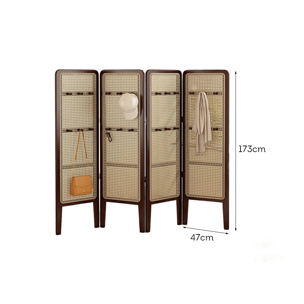LIVARA Foldable with Woven Room Divider Hooks 4-Panel Rattan High Bamboo Model