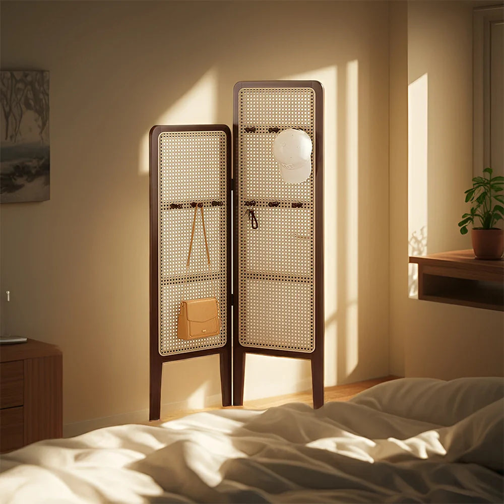 LIVARA Foldable High with Low Rattan Room Hooks and Woven Divider Bamboo 2-Panel Model