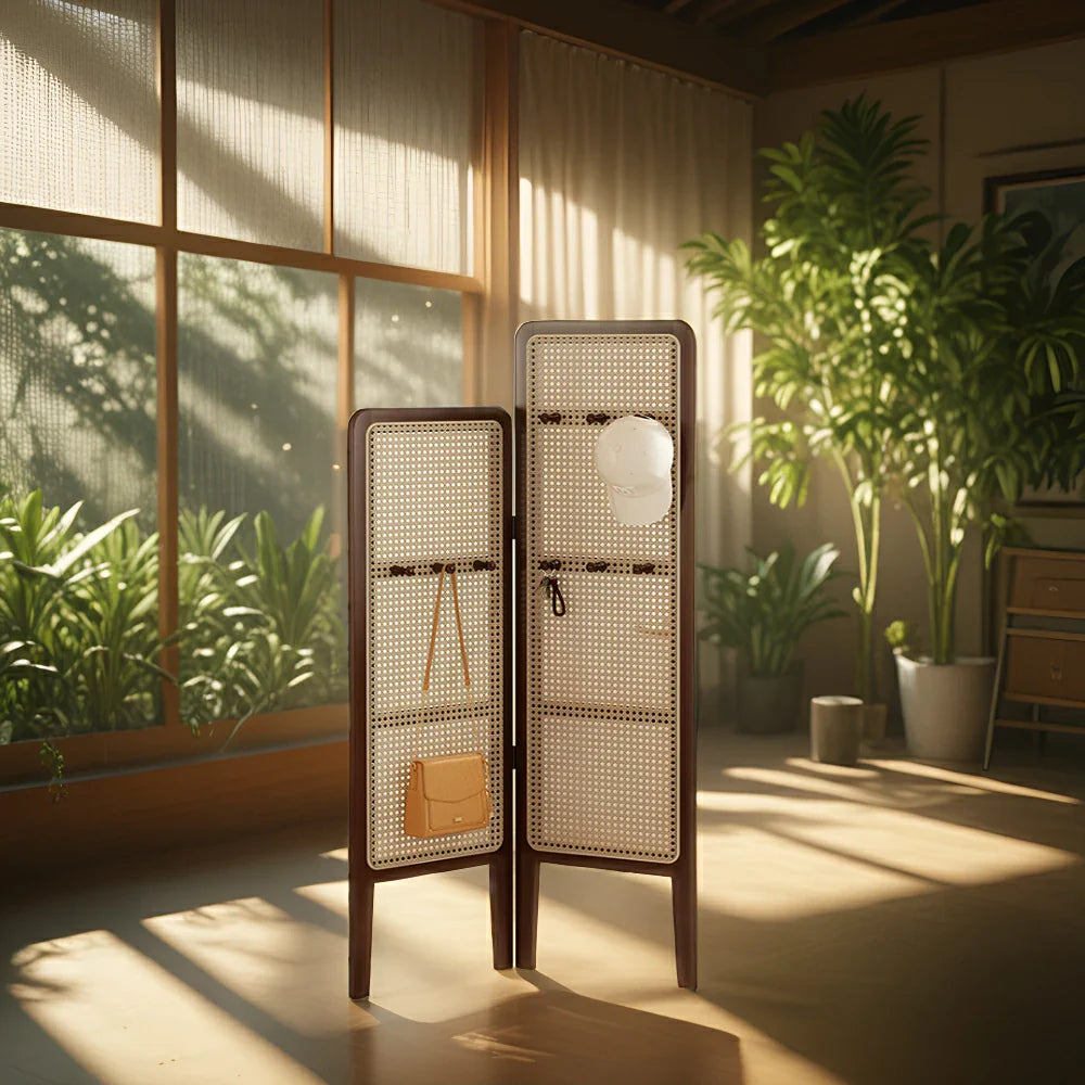LIVARA Foldable High with Low Rattan Room Hooks and Woven Divider Bamboo 2-Panel Model