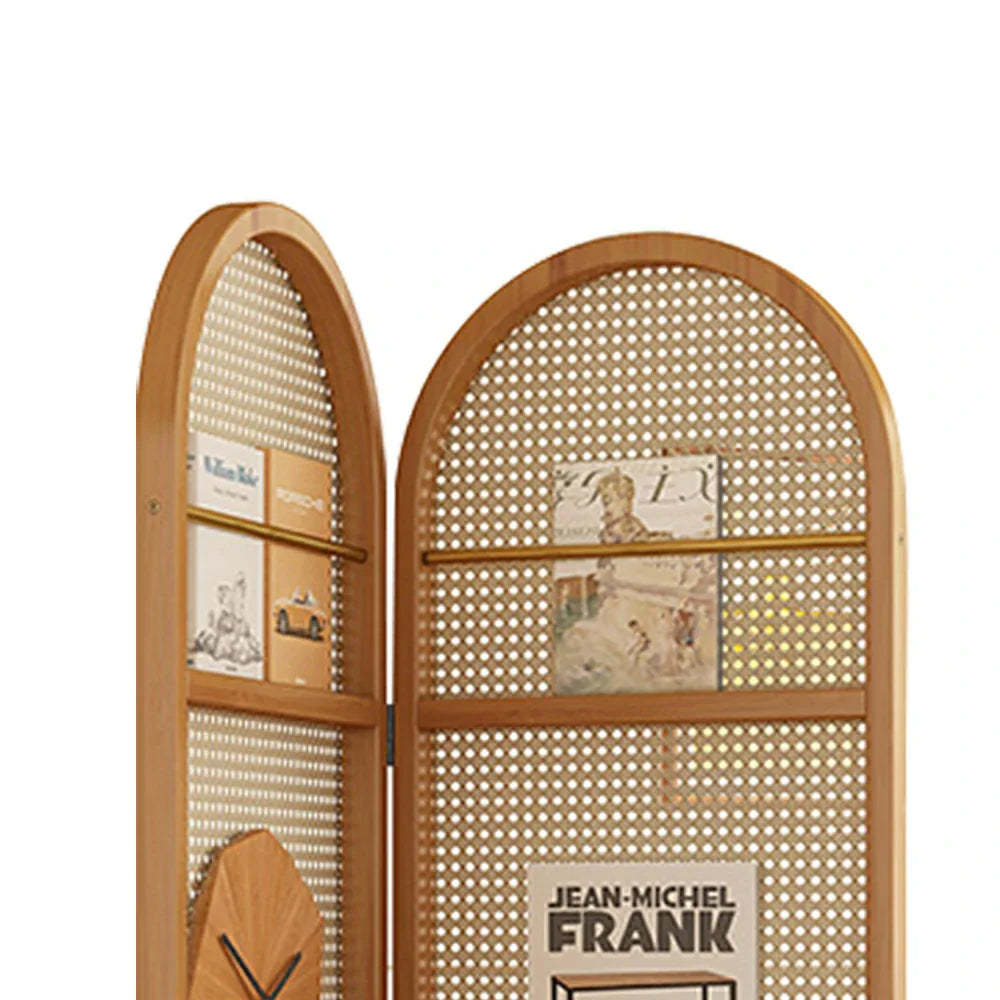 LIVARA Foldable Arched Rack Bamboo with Magazine Room 2-Panel Woven Divider Rattan Design