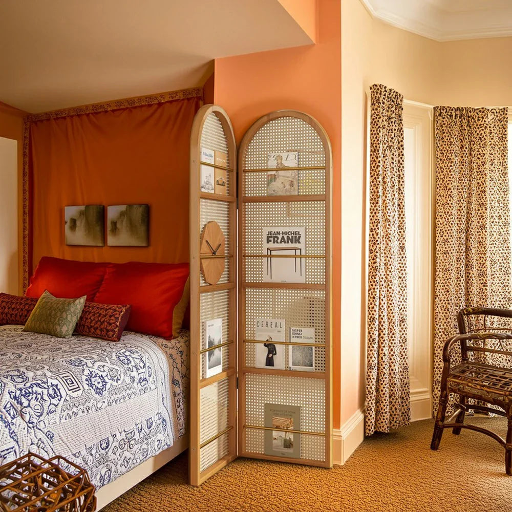 LIVARA Foldable Arched Rack Bamboo with Magazine Room 2-Panel Woven Divider Rattan Design