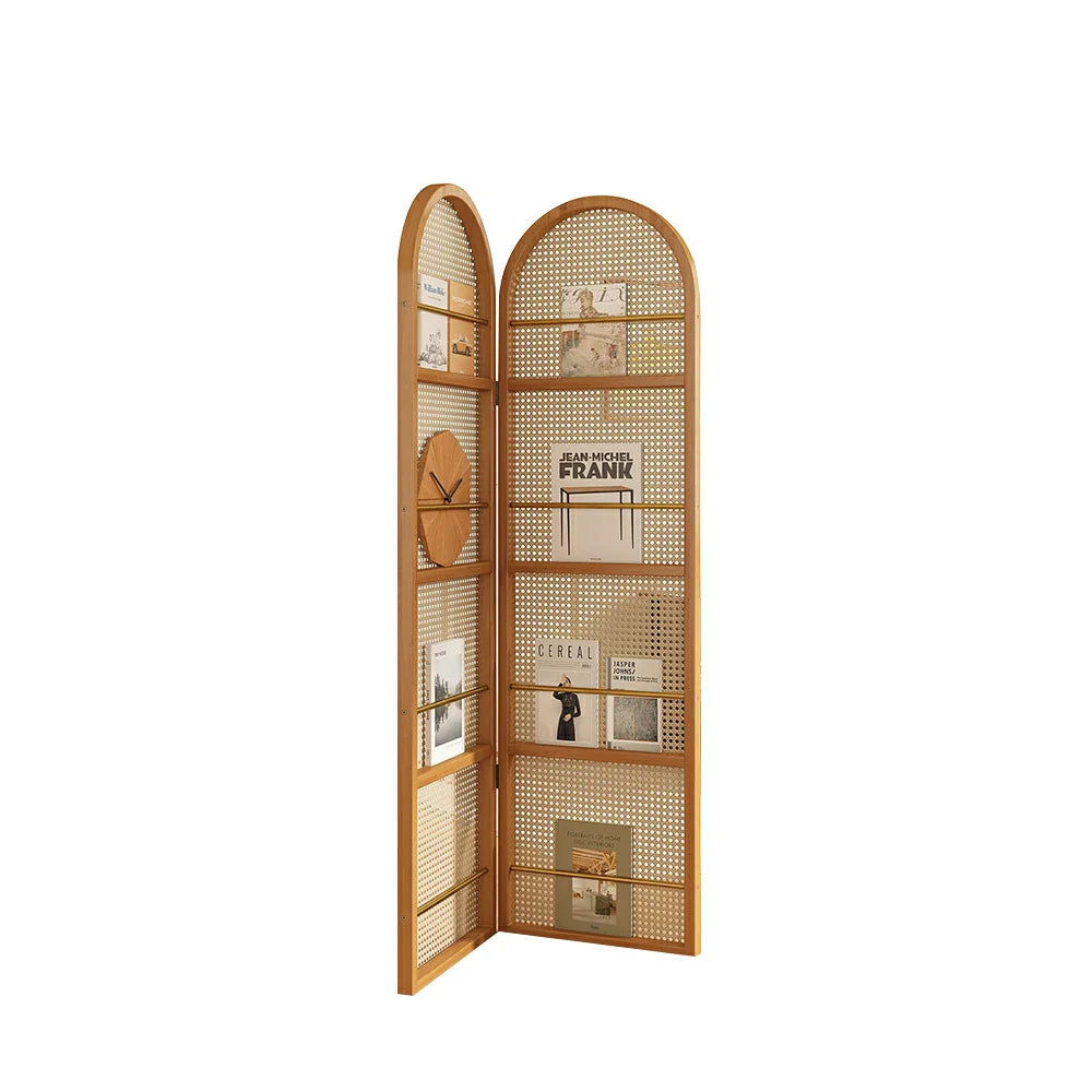 LIVARA Foldable Arched Rack Bamboo with Magazine Room 2-Panel Woven Divider Rattan Design